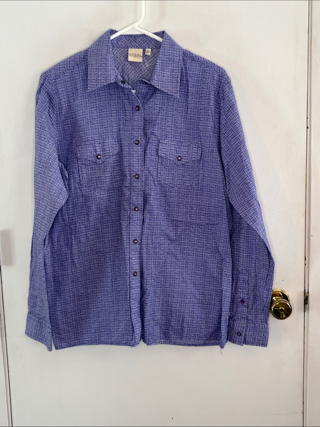 Rockies Purple White Woven Print Long Sleeve Button Down Western Shirt Size Xl